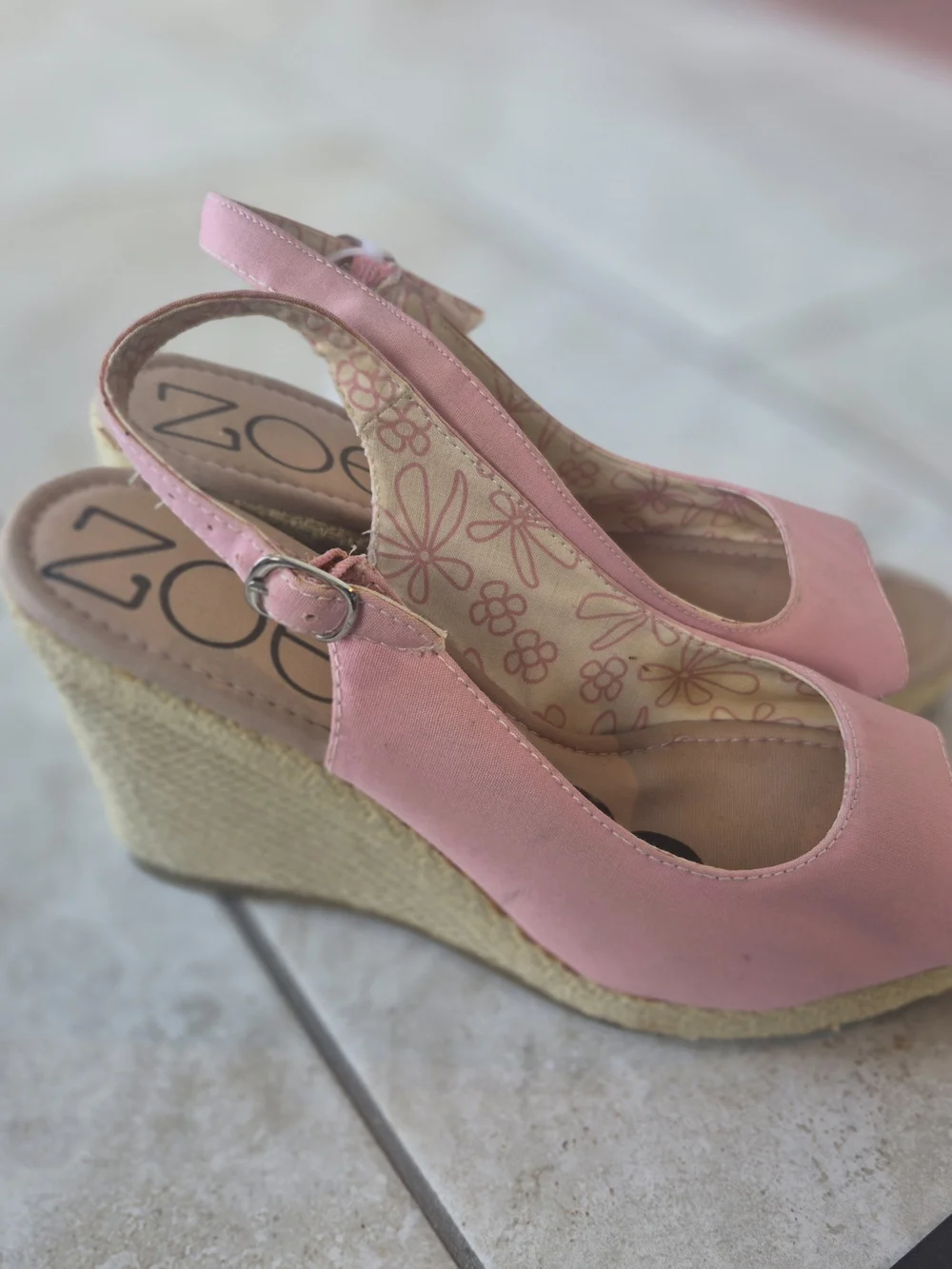 Zoe Pink Espadrille Wedge Slingback Heels